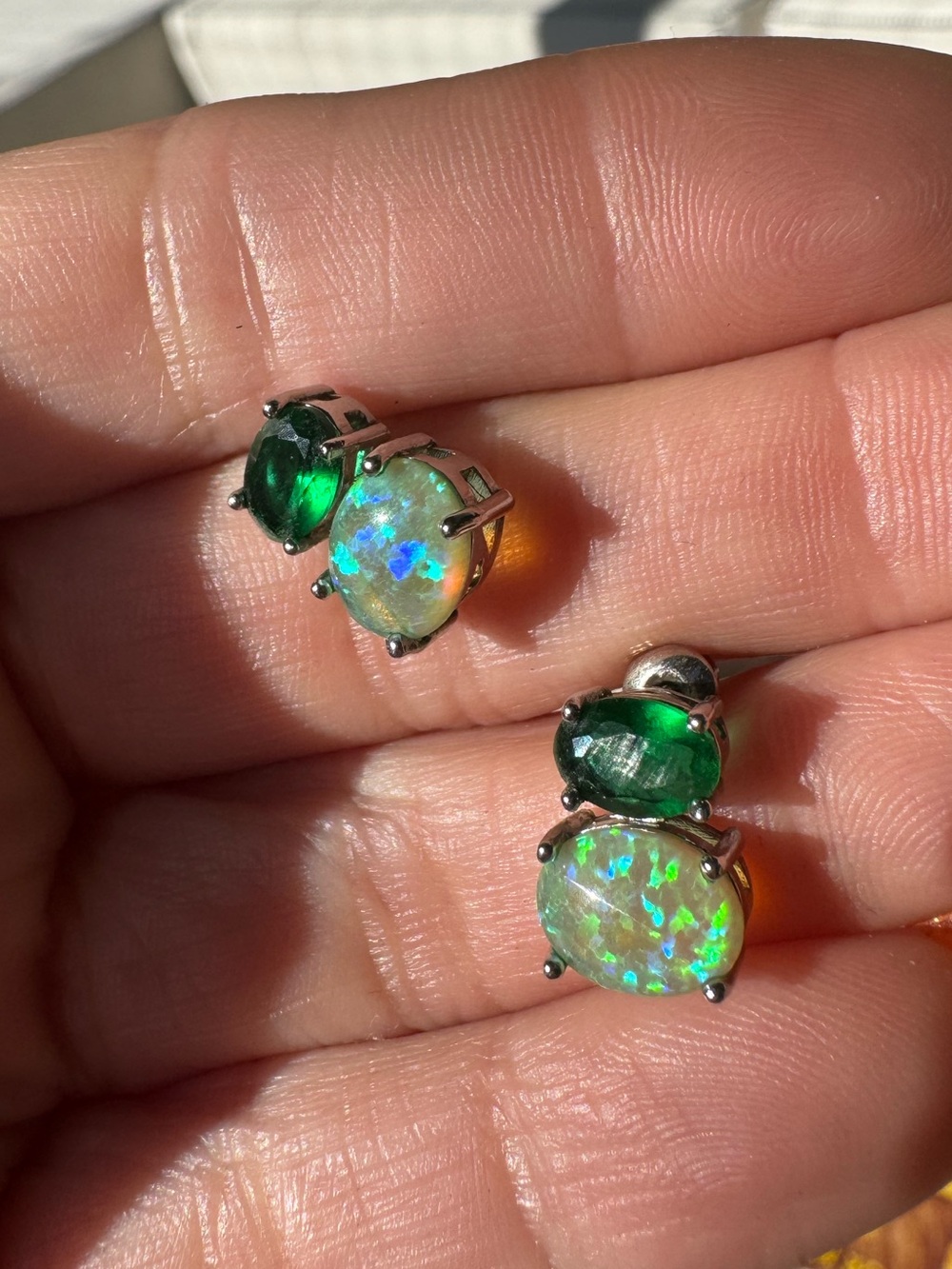 Gorgeous Green and Opalescent Double-Stud Earrings